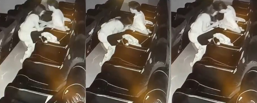 逆天情侣电影院后排上演活春宫 乖巧女友给男人深情口爆 殊不知早已被监控记录一切 