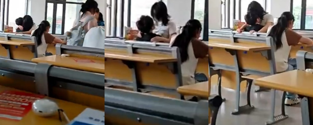 学生情侣教室上演激情一刻  短发女友当众上位骑乘高潮颤抖 360°无死角欣赏亲热瞬间