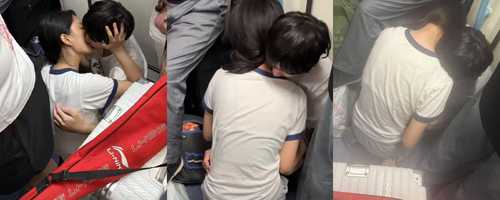 现在的学生真开放啊 上海地铁惊现学生情侣相互调情 揉奶扣穴丝毫不顾他人眼光
