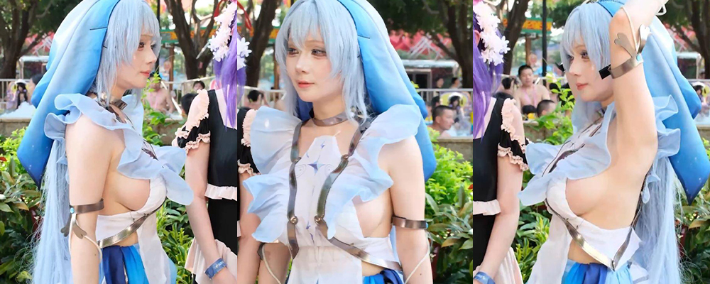 广州长隆二次元美少女 超清凉比基尼紧贴曼妙身材引人注目 大奶露出展现少女酮体魅力