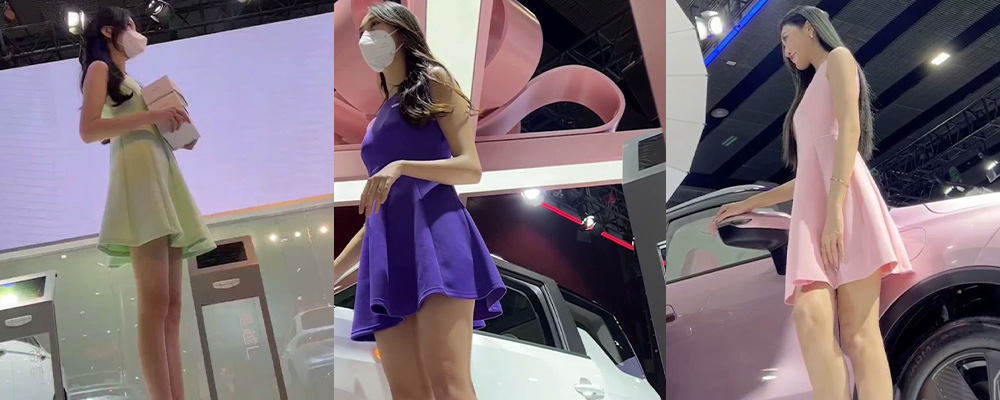 豪车展台惊现抄底大师   多位高挑模特裙底一览无余   黑白内裤深深嵌入臀沟 明显可见饱满骚逼轮廓