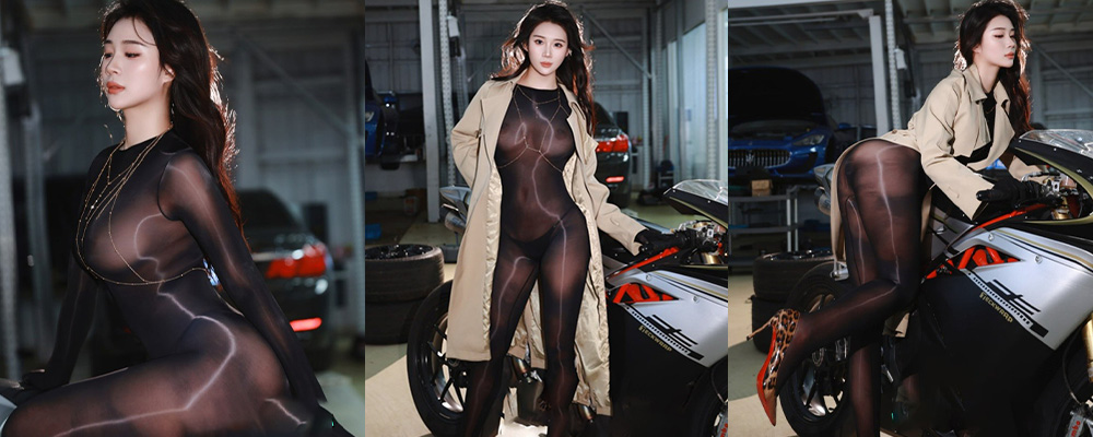 秀人网南乔变身性感的机车女郎   黑丝包裹火辣身材 巨乳在紧身皮衣下呼之欲出