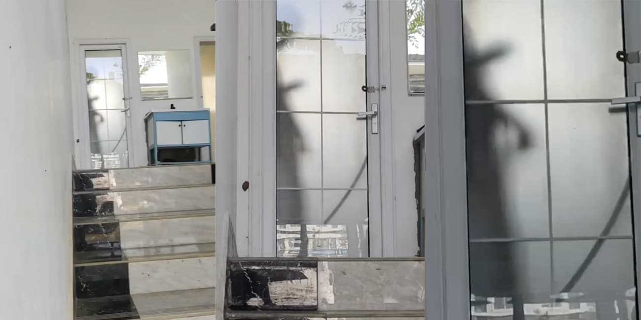 旅游学校一男子 在校园公共厕所看片打飞机 透过玻璃上演手淫皮影戏